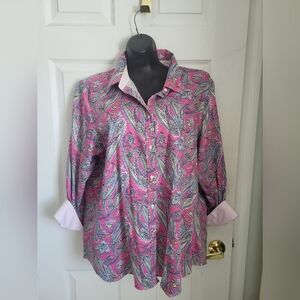 Chaps Pink Paisley Button-Down Shirt, NO IRON